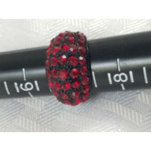 NWT! Mens Chuns Fashions Black Ring Red Stones Rhinestones Size 7 Bling Jewelry - Picture 7 of 7
